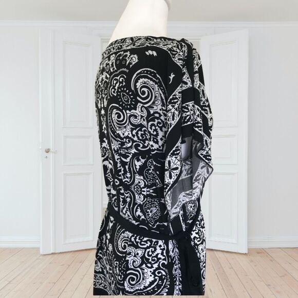Wrapper Women Paisley Top Blouse Butterfly Sleeve Tie Waist Kimono Style Size M - Picture 9 of 9